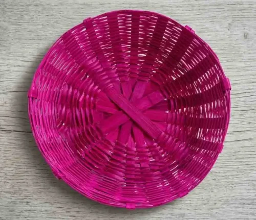 Traditional Mithila Panpathiya Bamboo Items Handmade Pink Color Panpathiya(Basket) for Madhushrawani Puja. todayuse.com, Mithilause.com, Apan Mithila